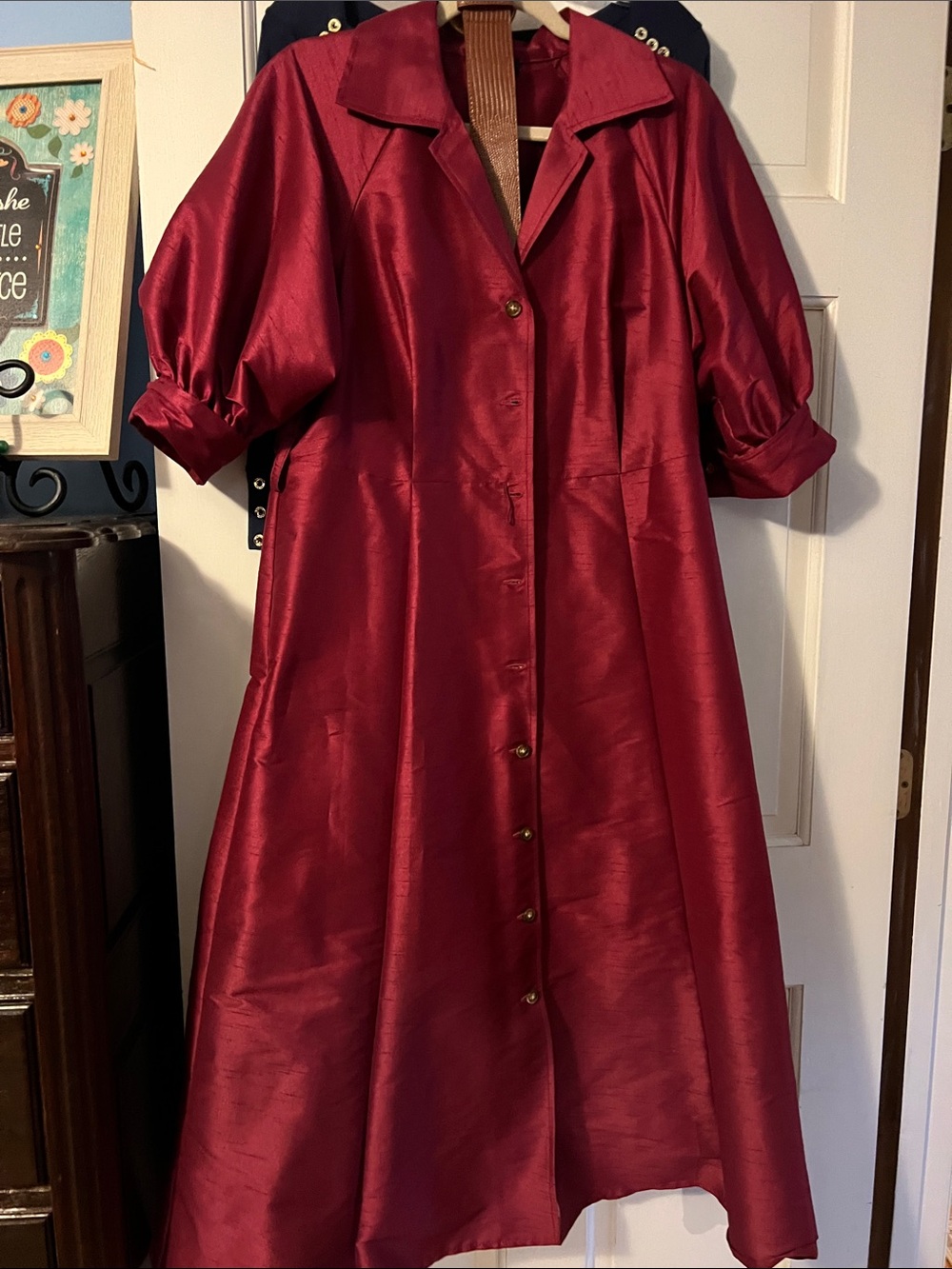 Donna Karan Crimson Satin Maxi Dress with Button Front